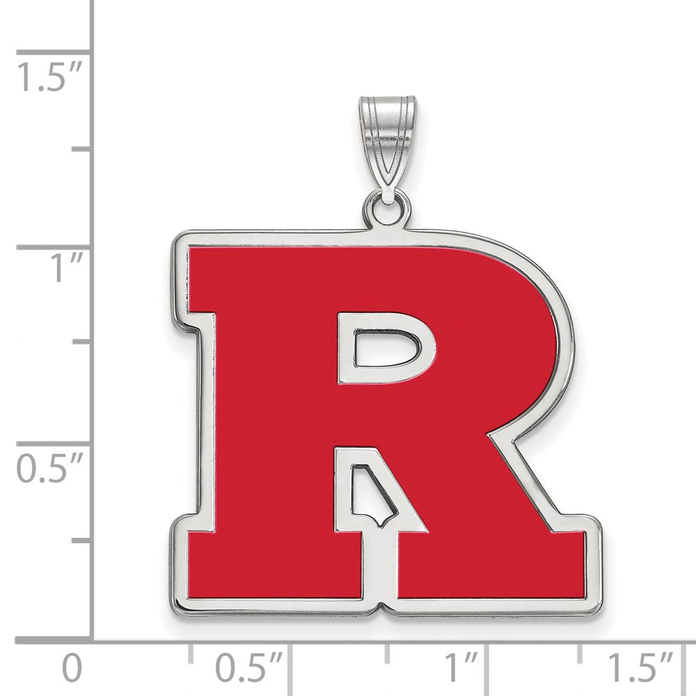 Sterling Silver Rhodium-plated LogoArt Rutgers University Letter R Extra Large Enameled Pendant
