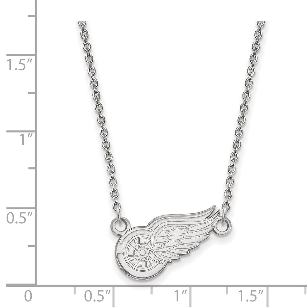 Sterling Silver Rhodium-plated NHL LogoArt Detroit Red Wings Small Pendant 18 inch Necklace