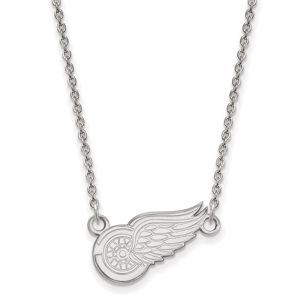 Sterling Silver Rhodium-plated NHL LogoArt Detroit Red Wings Small Pendant 18 inch Necklace