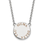 Sterling Silver Rhodium-plated LogoArt Sigma Delta Tau Sorority Text Large Color Enamel Pendant 18 inch Necklace