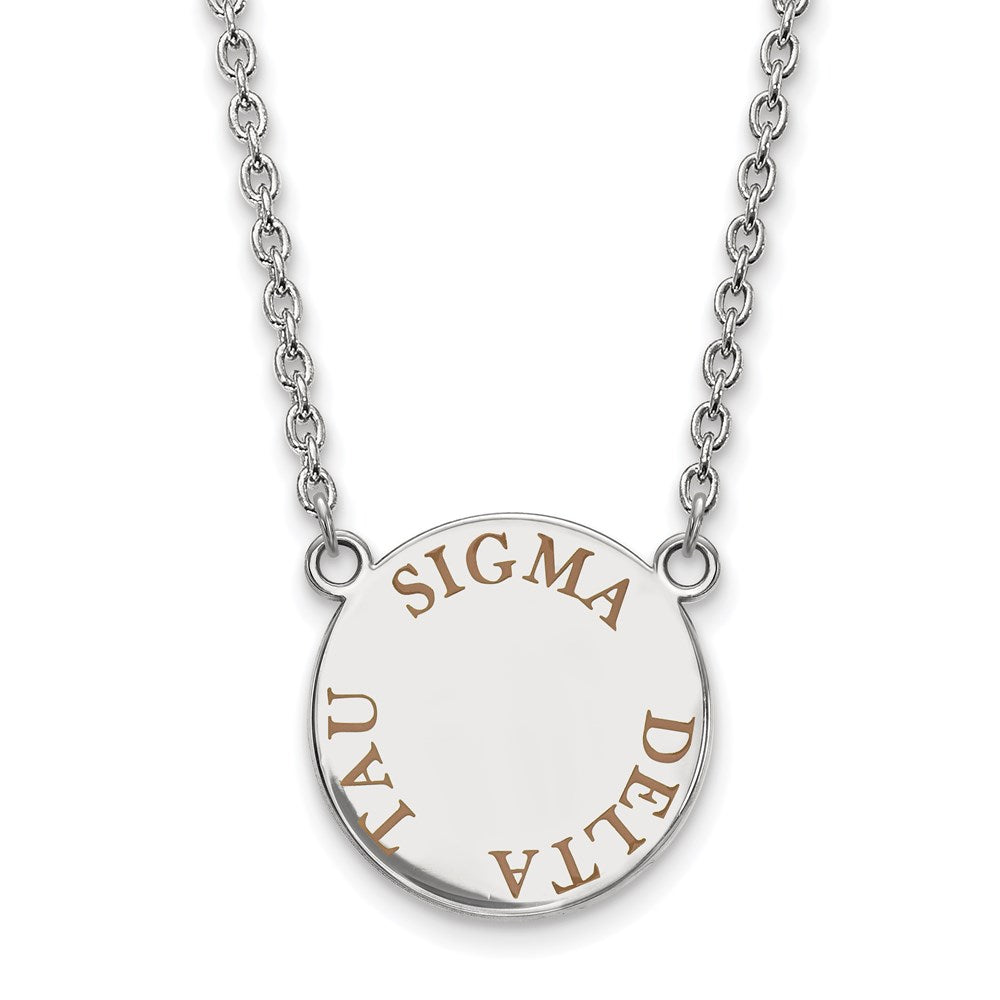 Sterling Silver Rhodium-plated LogoArt Sigma Delta Tau Sorority Text Large Color Enamel Pendant 18 inch Necklace
