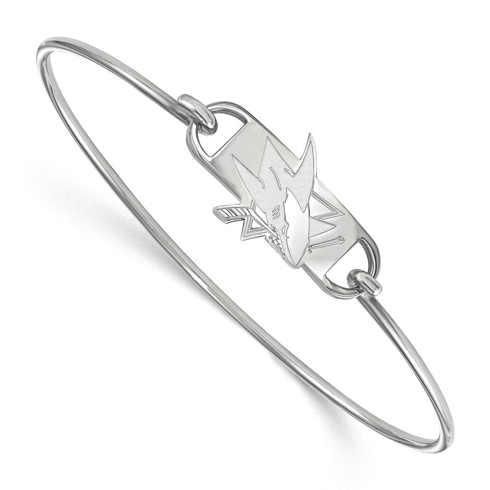 Sterling Silver Rhodium-plated NHL LogoArt San Jose Sharks Small Center 7 inch Wire Bangle