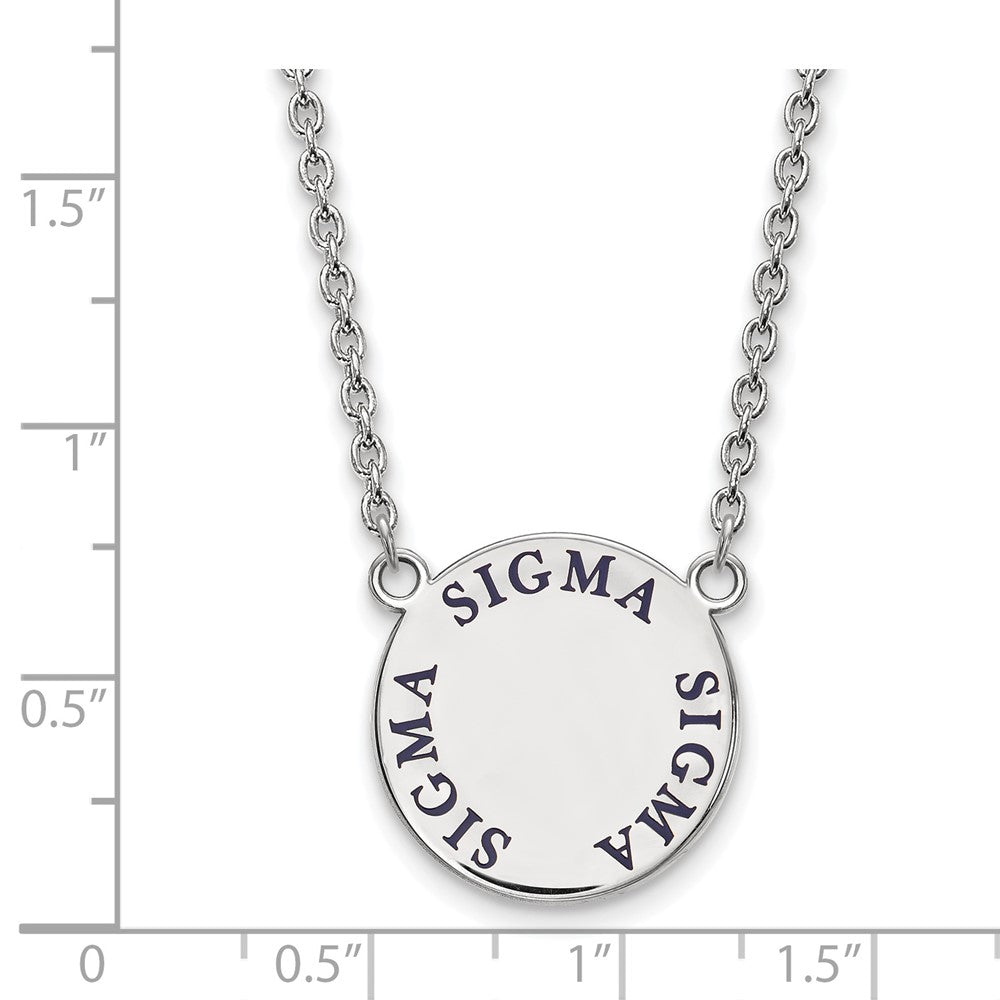 Sterling Silver Rhodium-plated LogoArt Sigma Sigma Sigma Sorority Text Large Color Enamel Pendant 18 inch Necklace