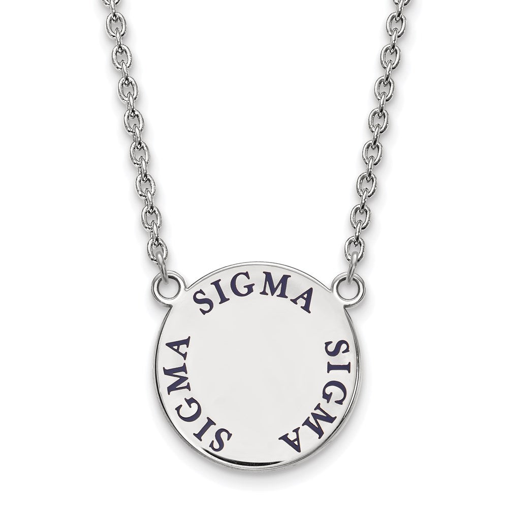 Sterling Silver Rhodium-plated LogoArt Sigma Sigma Sigma Sorority Text Large Color Enamel Pendant 18 inch Necklace