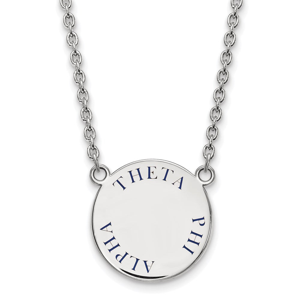 Sterling Silver Rhodium-plated LogoArt Theta Phi Alpha Sorority Text Large Color Enamel Pendant 18 inch Necklace