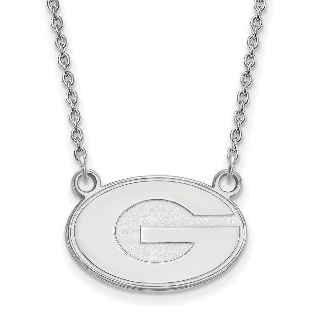 10k White Gold LogoArt University of Georgia Letter G Small Pendant 18 inch Necklace