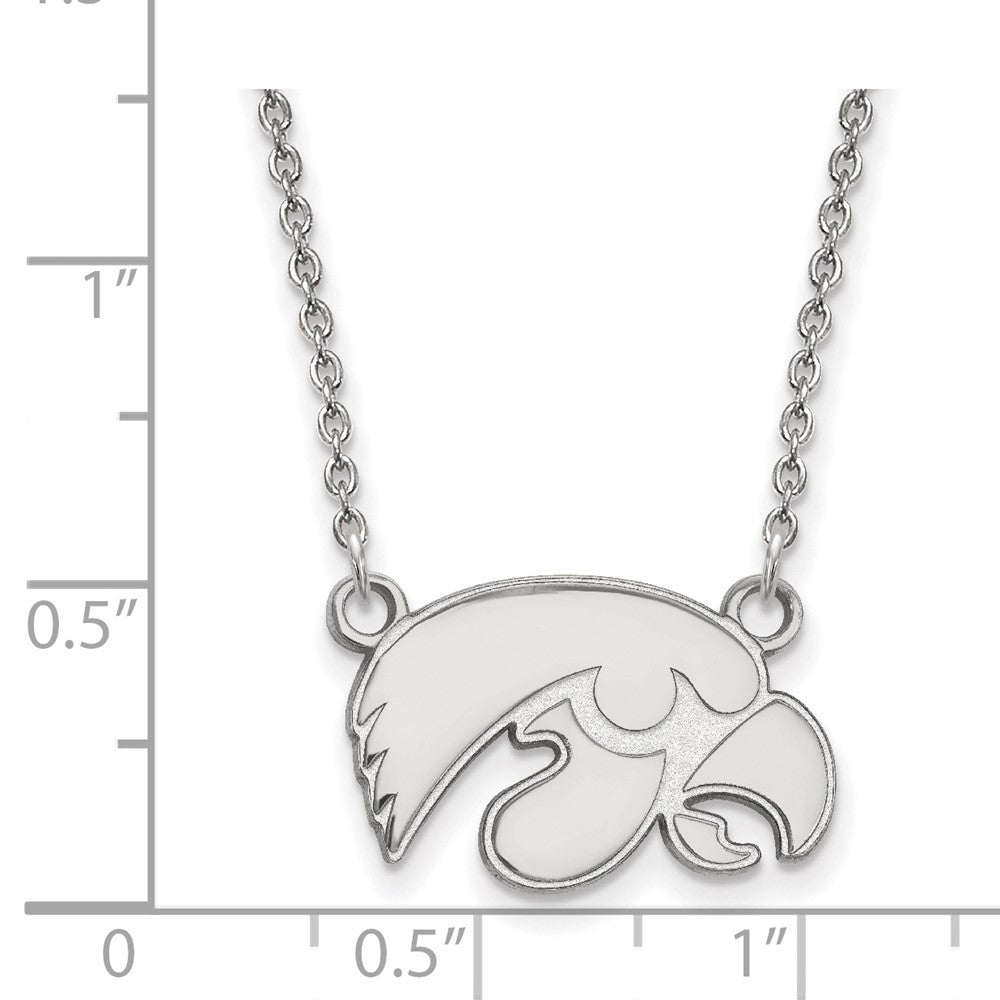 Sterling Silver Rhodium-plated LogoArt University of Iowa Hawk Small Pendant 18 inch Necklace