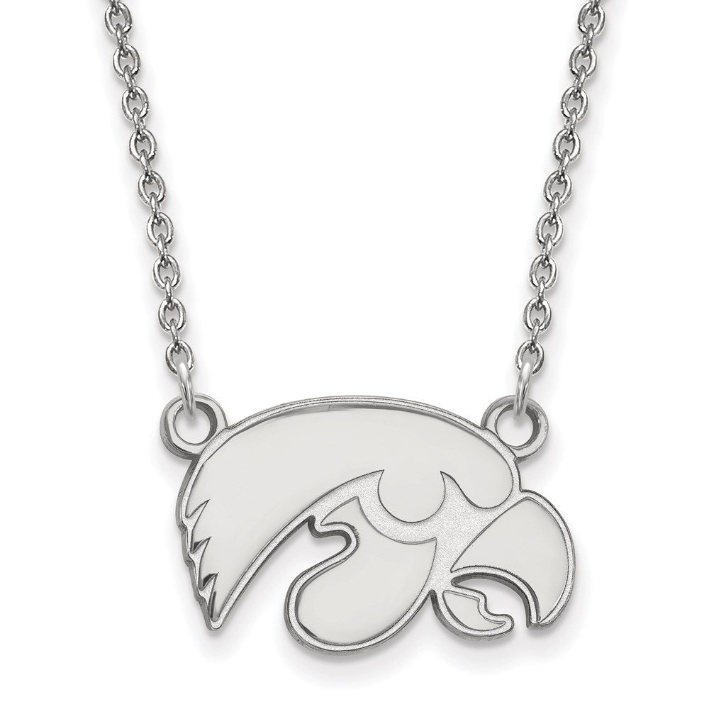 14k White Gold LogoArt University of Iowa Hawk Small Pendant 18 inch Necklace