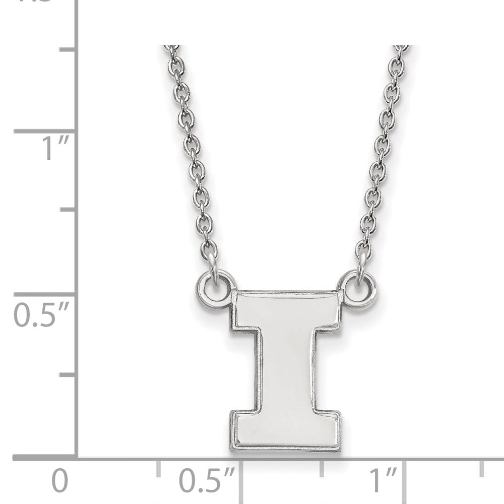 Sterling Silver Rhodium-plated LogoArt University of Illinois Letter I Small Pendant 18 inch Necklace