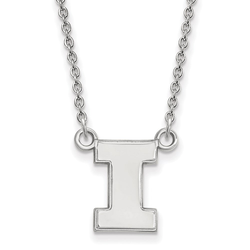 14k White Gold LogoArt University of Illinois Letter I Small Pendant 18 inch Necklace