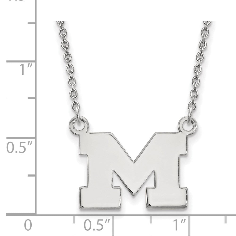 Sterling Silver Rhodium-plated LogoArt University of Michigan Letter M Small Pendant 18 inch Necklace