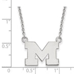 Sterling Silver Rhodium-plated LogoArt University of Michigan Letter M Small Pendant 18 inch Necklace