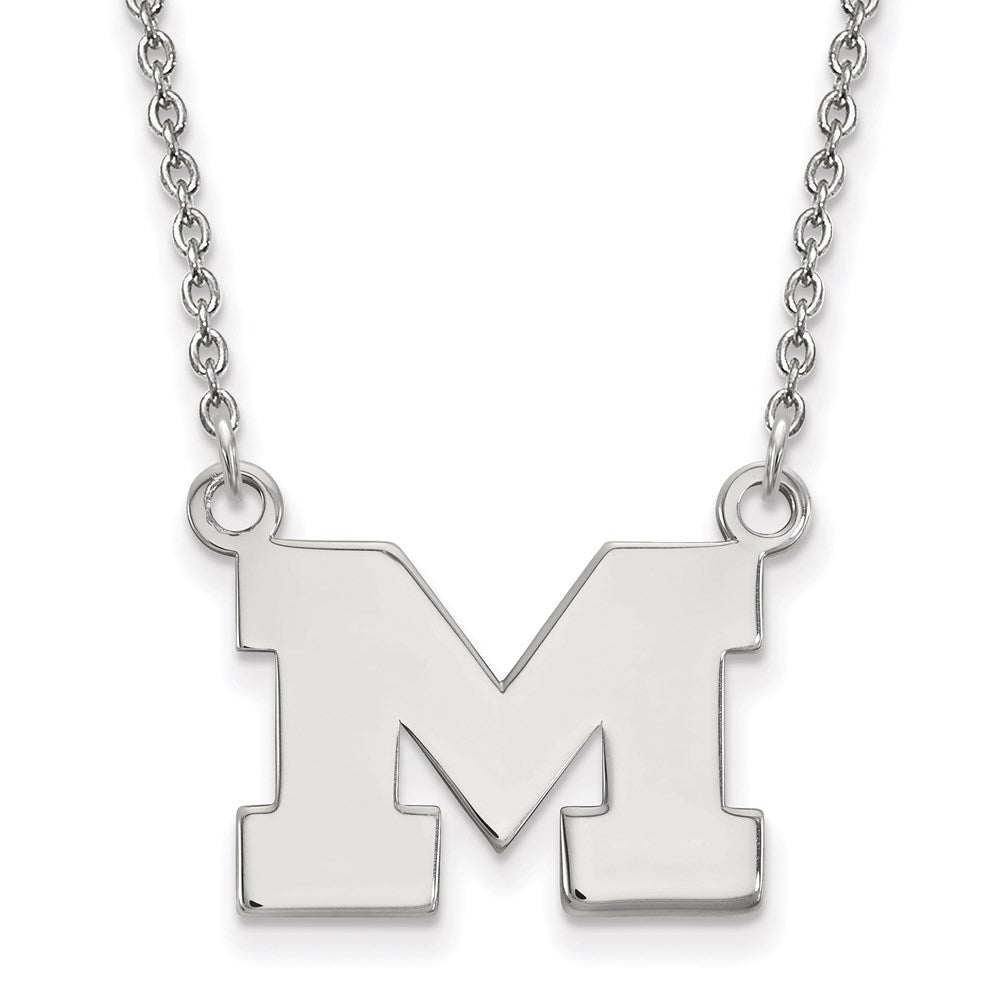 14k White Gold LogoArt University of Michigan Letter M Small Pendant 18 inch Necklace