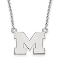 14k White Gold LogoArt University of Michigan Letter M Small Pendant 18 inch Necklace