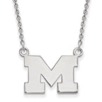 14k White Gold LogoArt University of Michigan Letter M Small Pendant 18 inch Necklace