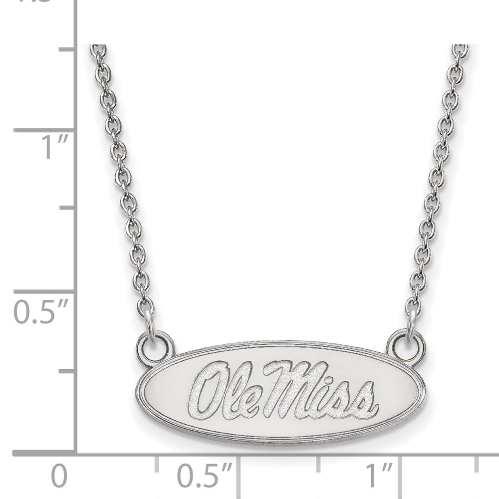 14k White Gold LogoArt University of Mississippi Ole Miss Small Oval Pendant 18 inch Necklace