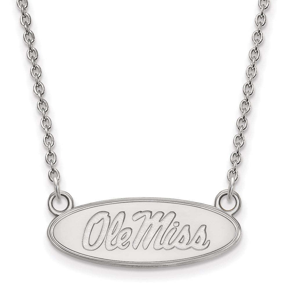 14k White Gold LogoArt University of Mississippi Ole Miss Small Oval Pendant 18 inch Necklace