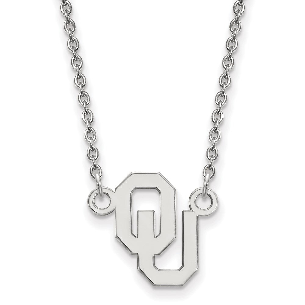10k White Gold LogoArt University of Oklahoma O-U Small Pendant 18 inch Necklace
