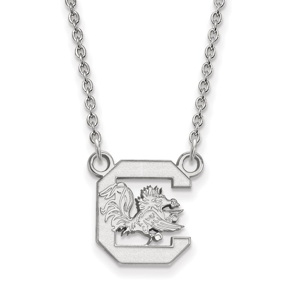 14k White Gold LogoArt University of South Carolina Small Pendant 18 inch Necklace