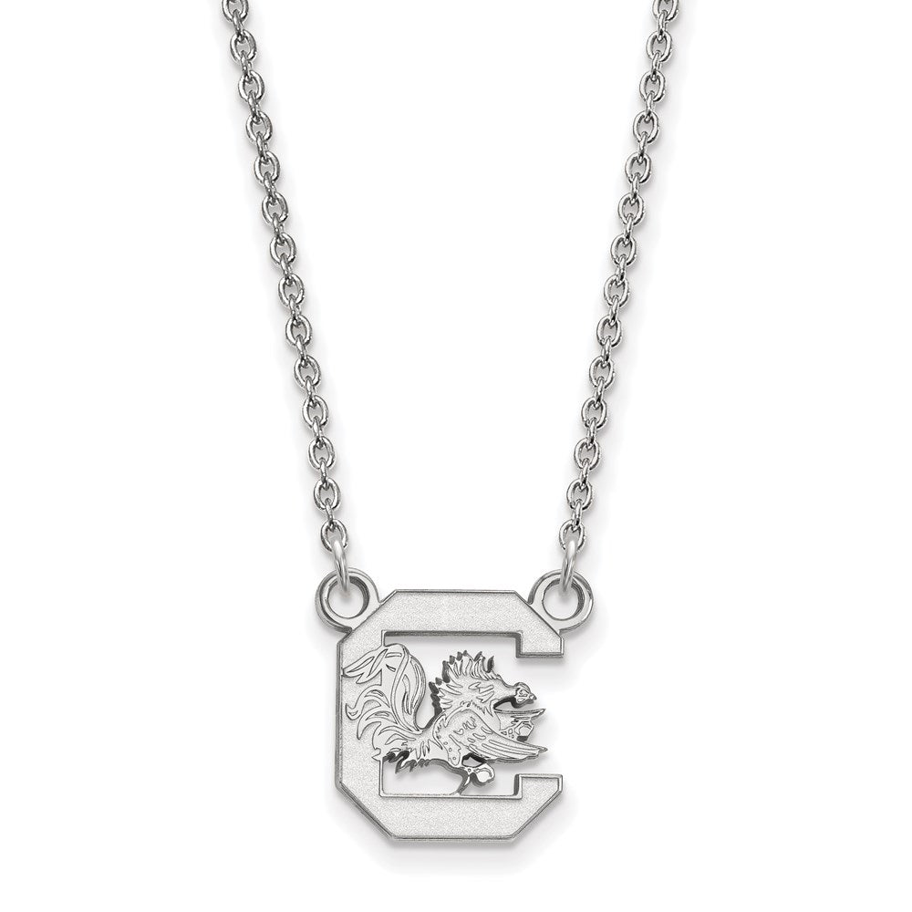 Sterling Silver Rhodium-plated LogoArt University of South Carolina Small Pendant 18 inch Necklace