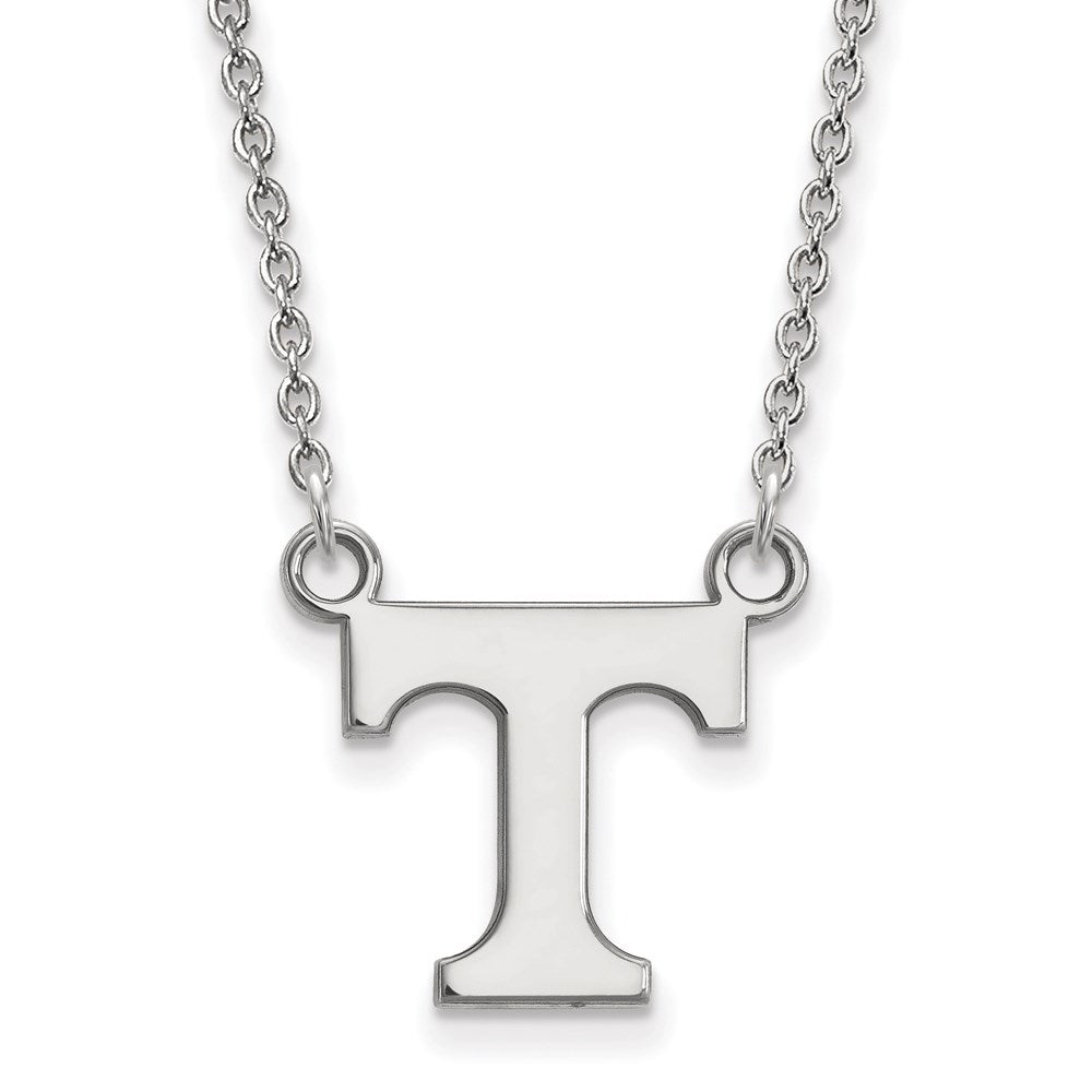 Sterling Silver Rhodium-plated LogoArt University of Tennessee Letter T Small Pendant 18 inch Necklace