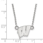 Sterling Silver Rhodium-plated LogoArt University of Wisconsin Letter W Small Pendant 18 inch Necklace