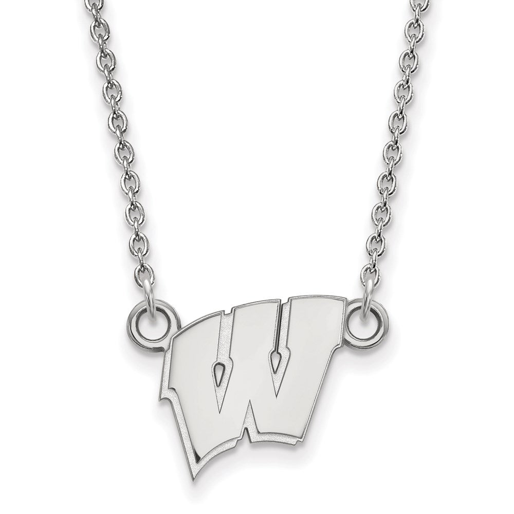 10k White Gold LogoArt University of Wisconsin Letter W Small Pendant 18 inch Necklace