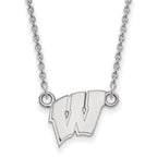 10k White Gold LogoArt University of Wisconsin Letter W Small Pendant 18 inch Necklace