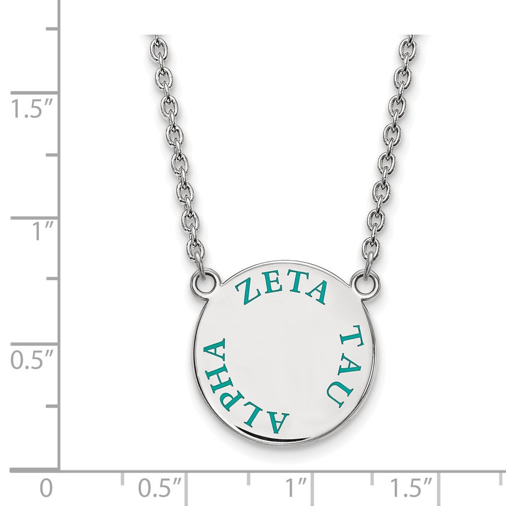 Sterling Silver Rhodium-plated LogoArt Zeta Tau Alpha Sorority Text Large Color Enamel Pendant 18 inch Necklace