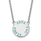 Sterling Silver Rhodium-plated LogoArt Zeta Tau Alpha Sorority Text Large Color Enamel Pendant 18 inch Necklace
