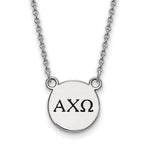 Sterling Silver Rhodium-plated LogoArt Alpha Chi Omega Sorority Greek Letters Small Black Enamel Pendant 18 inch Necklace