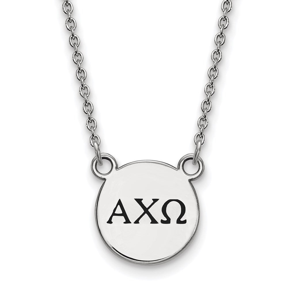 Sterling Silver Rhodium-plated LogoArt Alpha Chi Omega Sorority Greek Letters Small Black Enamel Pendant 18 inch Necklace