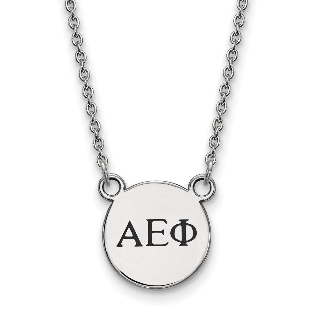 Sterling Silver Rhodium-plated LogoArt Alpha Epsilon Phi Sorority Greek Letters Extra Small Black Enamel Pendant 18 inch Necklace