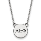 Sterling Silver Rhodium-plated LogoArt Alpha Epsilon Phi Sorority Greek Letters Extra Small Black Enamel Pendant 18 inch Necklace