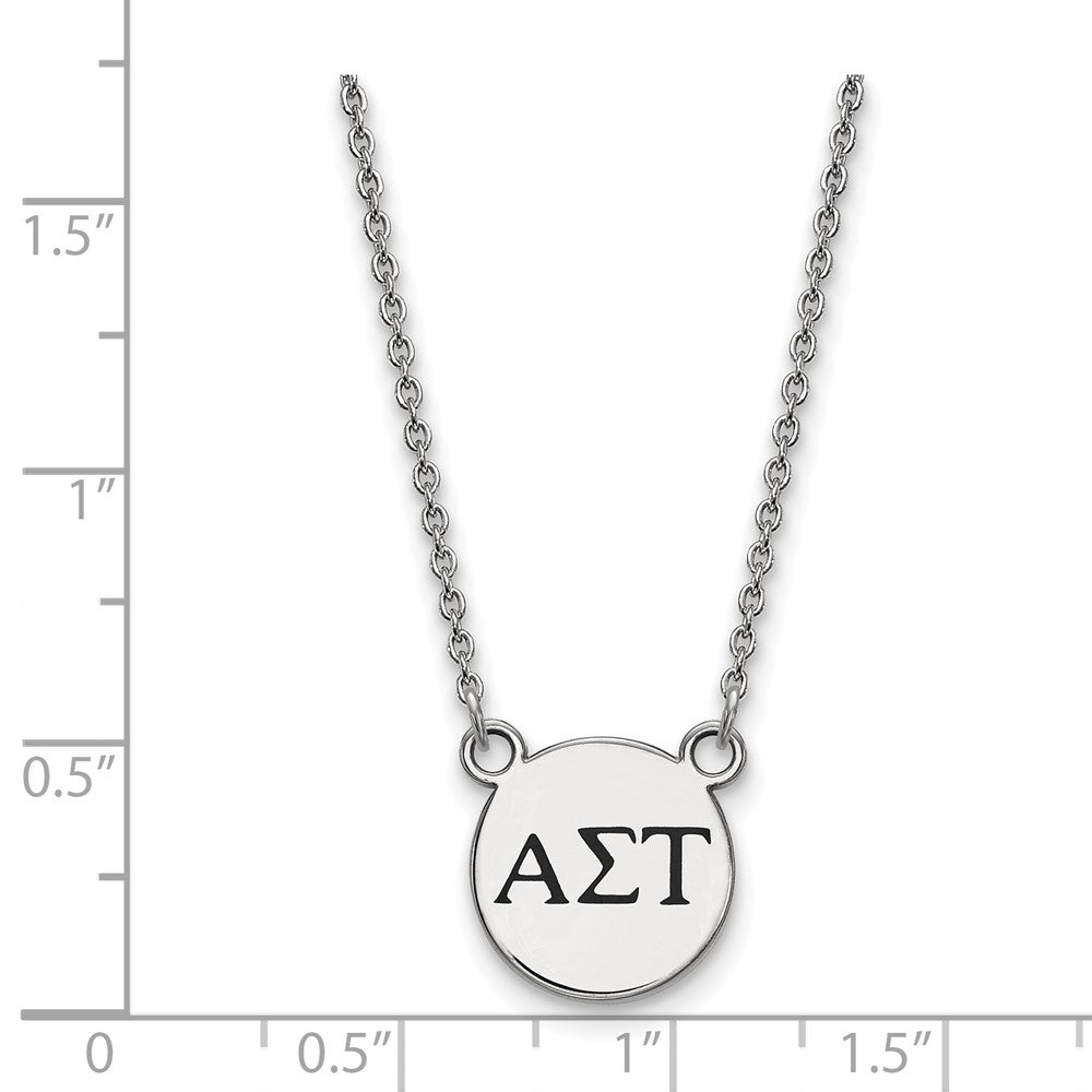 Sterling Silver Rhodium-plated LogoArt Alpha Sigma Tau Sorority Greek Letters Small Black Enamel Pendant 18 inch Necklace