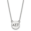 Sterling Silver Rhodium-plated LogoArt Alpha Sigma Tau Sorority Greek Letters Small Black Enamel Pendant 18 inch Necklace