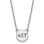 Sterling Silver Rhodium-plated LogoArt Alpha Sigma Tau Sorority Greek Letters Small Black Enamel Pendant 18 inch Necklace