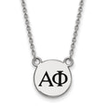Sterling Silver Rhodium-plated LogoArt Alpha Phi Sorority Greek Letters Small Black Enamel Pendant 18 inch Necklace