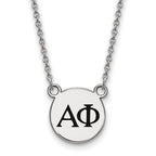 Sterling Silver Rhodium-plated LogoArt Alpha Phi Sorority Greek Letters Small Black Enamel Pendant 18 inch Necklace