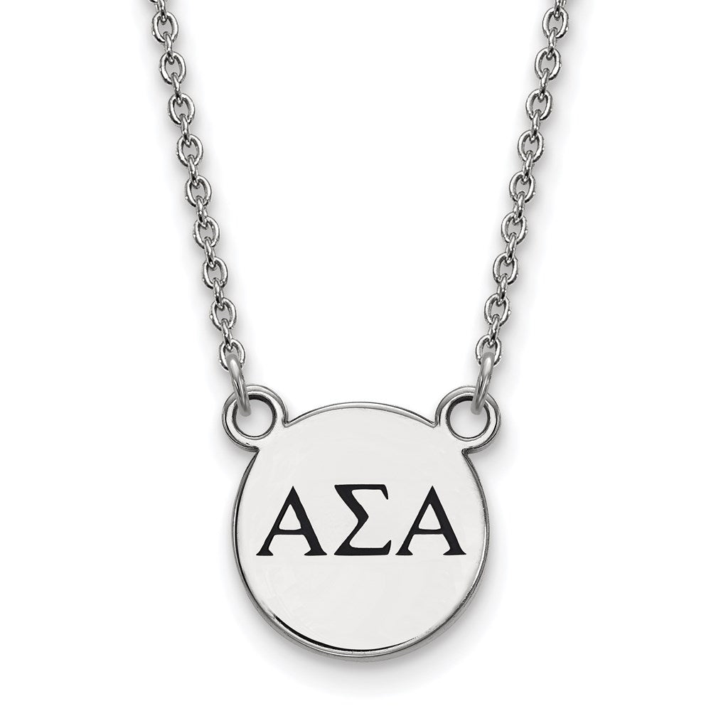 Sterling Silver Rhodium-plated LogoArt Alpha Sigma Alpha Sorority Greek Letters Small Black Enamel Pendant 18 inch Necklace