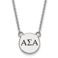 Sterling Silver Rhodium-plated LogoArt Alpha Sigma Alpha Sorority Greek Letters Small Black Enamel Pendant 18 inch Necklace
