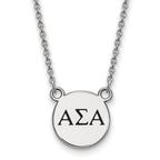 Sterling Silver Rhodium-plated LogoArt Alpha Sigma Alpha Sorority Greek Letters Small Black Enamel Pendant 18 inch Necklace