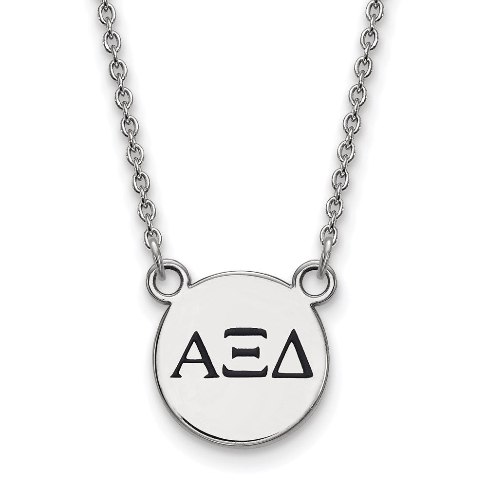 Sterling Silver Rhodium-plated LogoArt Alpha Xi Delta Sorority Greek Letters Small Black Enamel Pendant 18 inch Necklace
