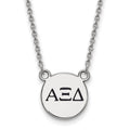 Sterling Silver Rhodium-plated LogoArt Alpha Xi Delta Sorority Greek Letters Small Black Enamel Pendant 18 inch Necklace