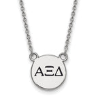 Sterling Silver Rhodium-plated LogoArt Alpha Xi Delta Sorority Greek Letters Small Black Enamel Pendant 18 inch Necklace