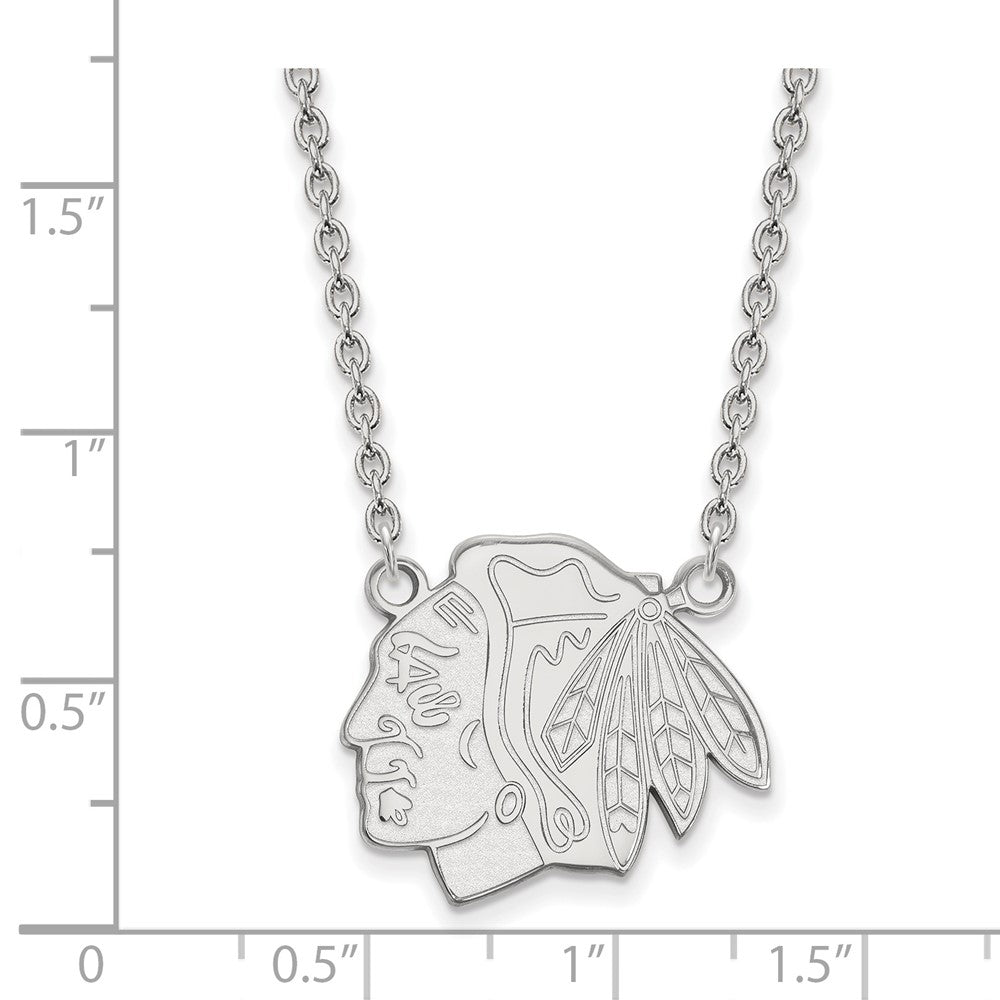 Sterling Silver Rhodium-plated NHL LogoArt Chicago Blackhawks Large Pendant 18 inch Necklace