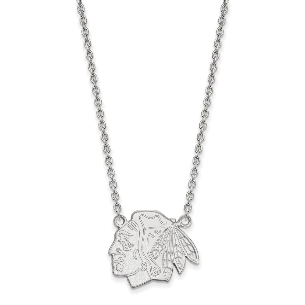 Sterling Silver Rhodium-plated NHL LogoArt Chicago Blackhawks Large Pendant 18 inch Necklace
