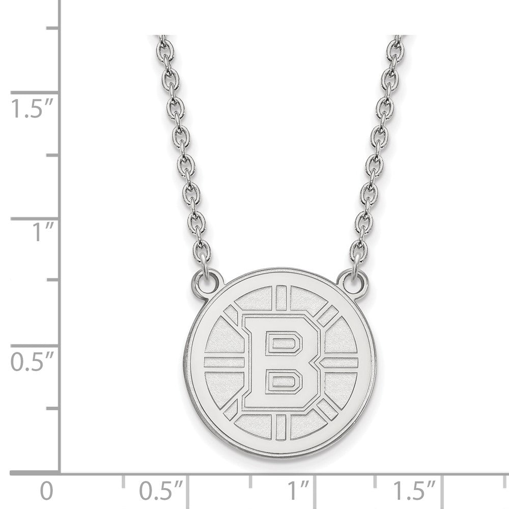 Sterling Silver Rhodium-plated NHL LogoArt Boston Bruins Large Pendant 18 inch Necklace