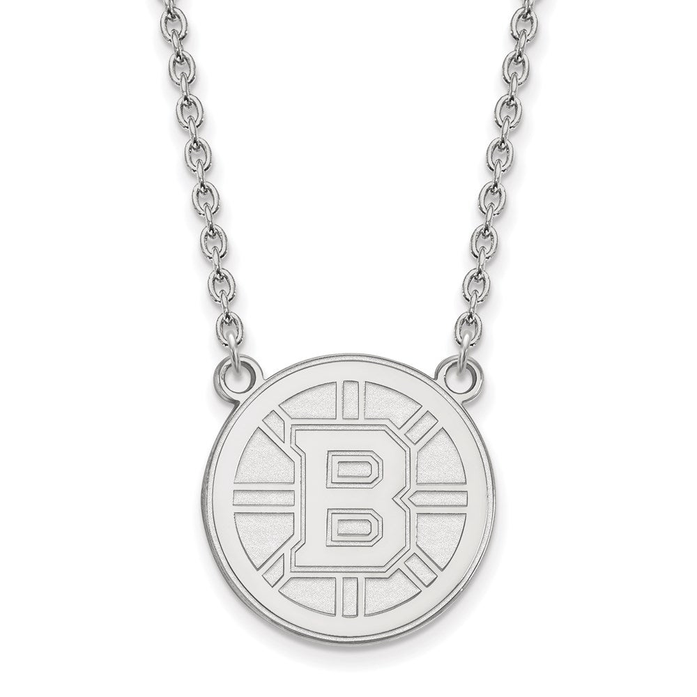 10k White Gold NHL LogoArt Boston Bruins Large Pendant 18 inch Necklace