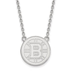 10k White Gold NHL LogoArt Boston Bruins Large Pendant 18 inch Necklace